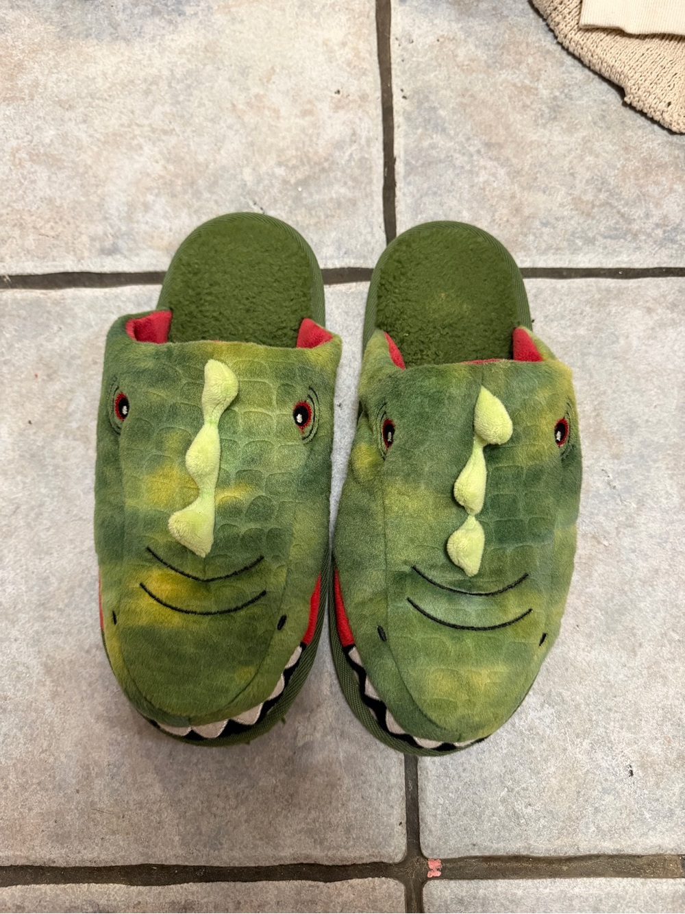 Target Green and Red Dinosaur Plush Slip-On Slippers for Kids